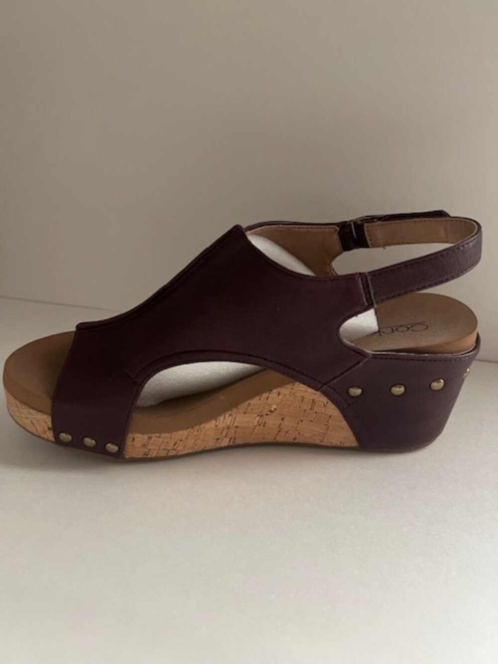 Corky Boutique Burgundy Wedge Sandals Cork Platform Slingback Size 11 New - Picture 2 of 3